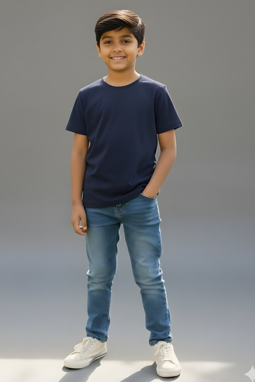 Navy Blue Kid's Crew Neck T-Shirt