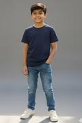 Navy Blue Kid's Crew Neck T-Shirt