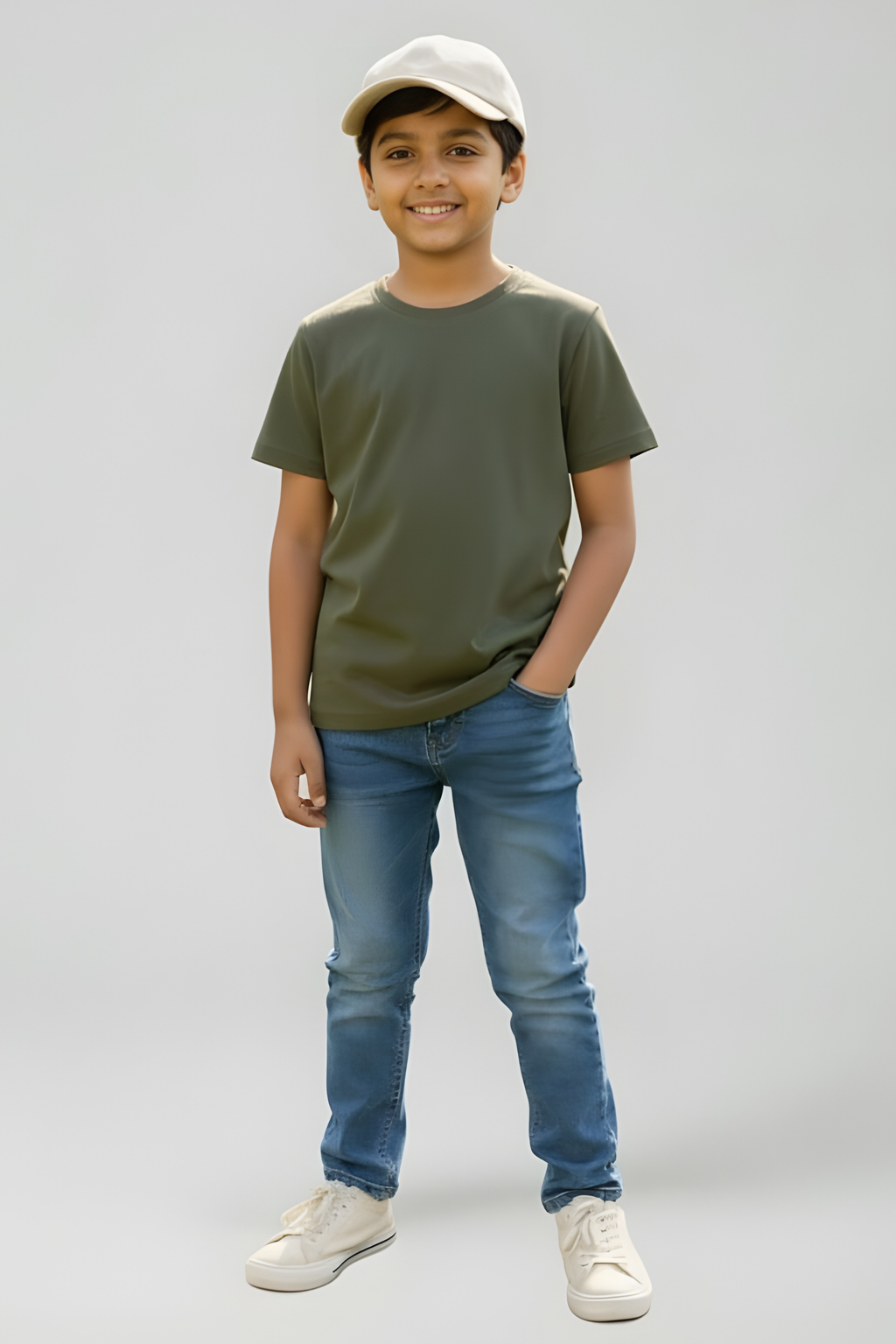 Olive Green Kid's Crew Neck T-Shirt