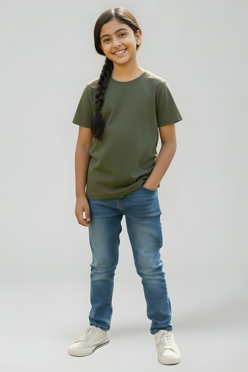 Olive Green Kid's Crew Neck T-Shirt