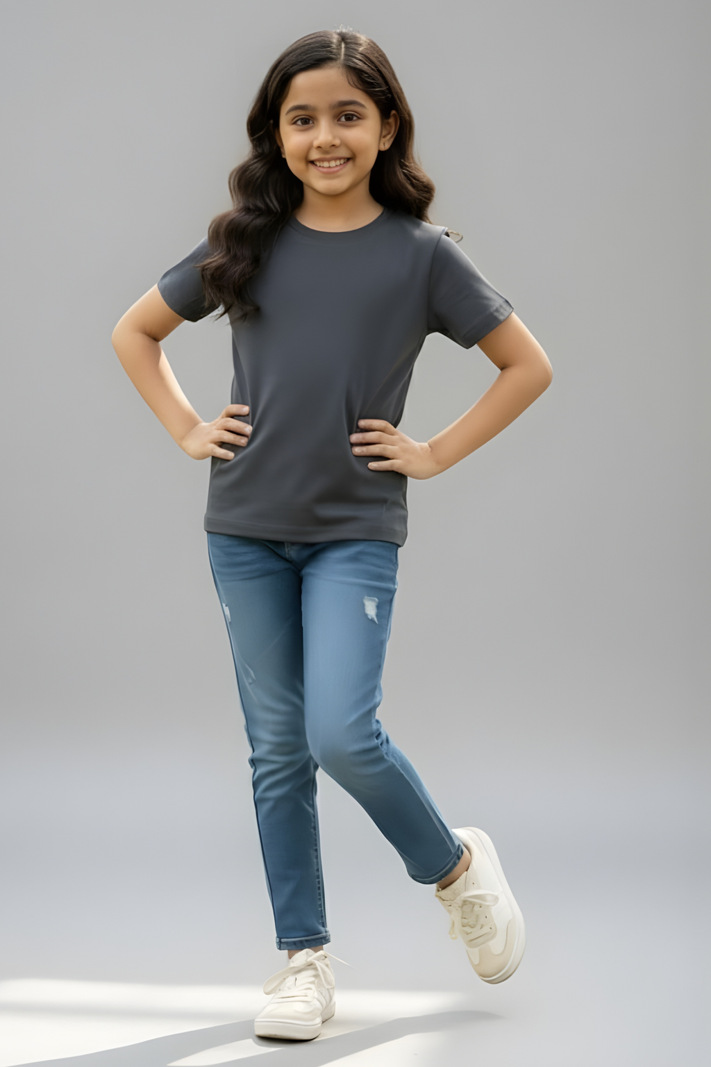 Steel Grey Kid's Crew Neck T-Shirt
